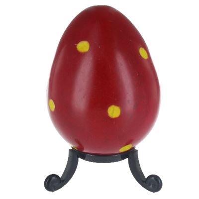 Red Soapstone Egg with Yellow Polkadots and Free Stand